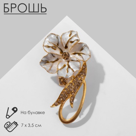 Brooch "Flower" with a loop, brown color in matte gold