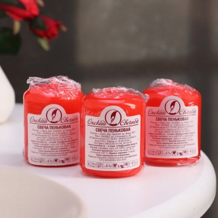Candle cylinder, 4x5 cm, set 3 pcs, red-5