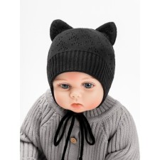 A cap on ties with ears Children's Amarobaby Pure Love Kitten, lining, size 40-42 cm, black color
