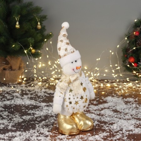 Soft toy "Snowman in a suit with stars" 36x19 cm, golden-white-1