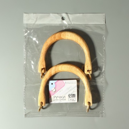 Handles for the bag are wooden, with half rings, 10.3 × 8 cm, 2 pcs, beige/gold color-5