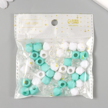 Plastic beads "Crystal polyhedron. Mint, white, transparent" set 30 g 1x1x1 cm-4