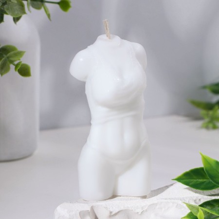 Figure candle "Women's silhouette" with flowers, 4.5x3.5x9.5 cm, white