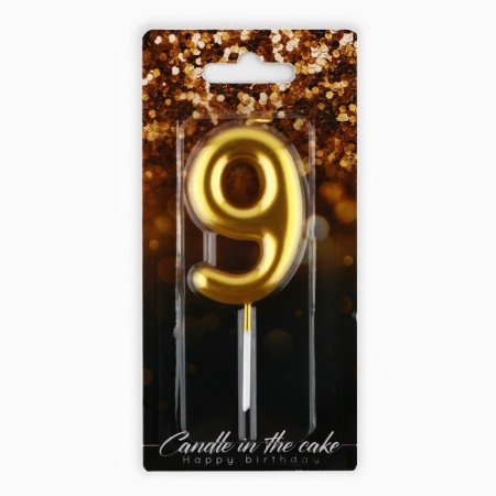 Candle for a cake, number “9”, gold, 4 x 10 cm.-2