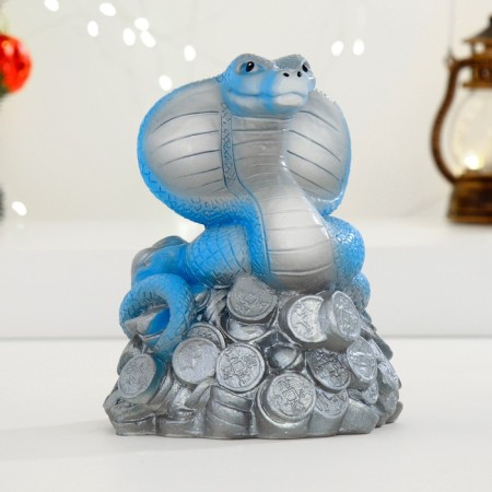 The piggy bank "Snake on money" Blue, 16cm-1