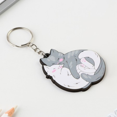 Key keychain wooden "couple of cats" 4.7 x 6 cm-1
