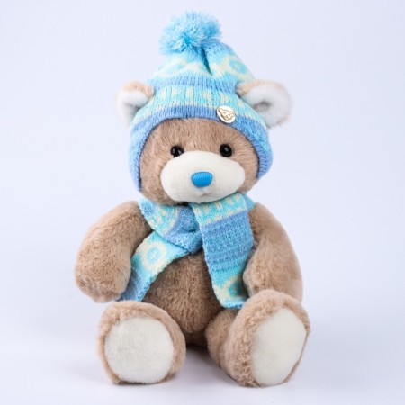 Soft toy "Little Friend", New Year's bear in a hat and scarf, blue color-2