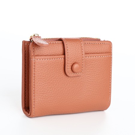 Women's wallet on the button, beige color