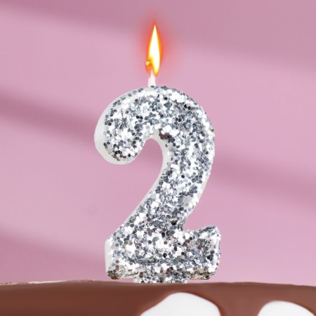 Candle in the cake "Square", number "2", silver, 6.5x4
