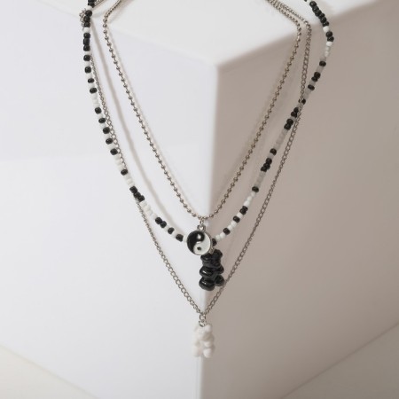 Yin-Yang's pendant-based pendant-based pendant bear, black and white color in silver, l = 55 cm-1