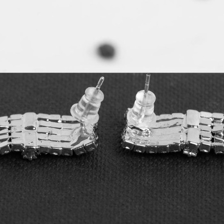 Hanging earrings with Hollywood rhinestones different levels, white color in silver, 11 cm-2