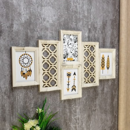 Photo frame plastic in 4 photos 10x15 cm "pattern" beige 35x62x2 cm-1