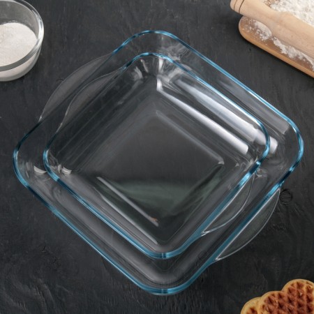 A set of square dishes from heat -resistant baking glass Borcam, 2 items: 3.2 l, 1.95 liters