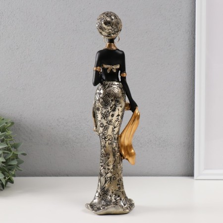 Polystone souvenir "African in gold robes with flowers, with a palactin" 10.5x9x36 cm-2