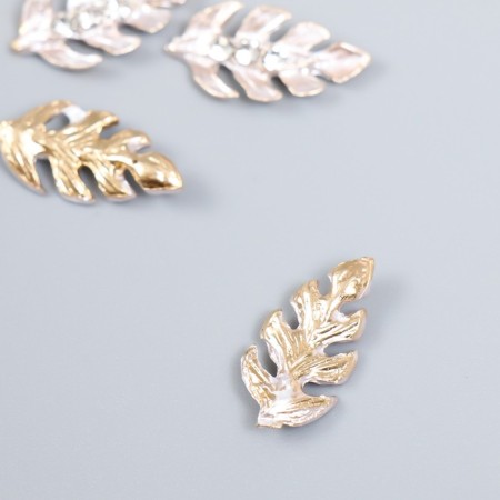 Decor for creativity Metal "Leaf with droplets" rhinestones, gold set 4 pcs 2x1 cm-1