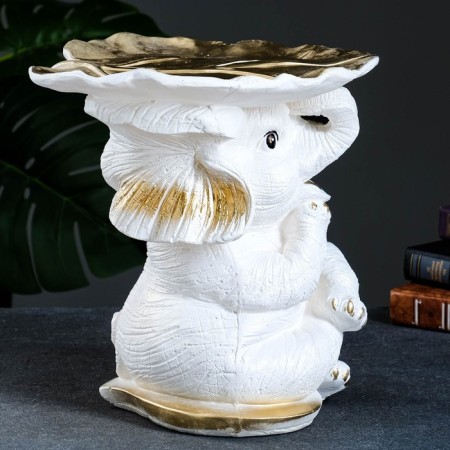 Figure - stand "Elephant with a leaf" "mother -of -pearl/gold, 30x30x30cm-2