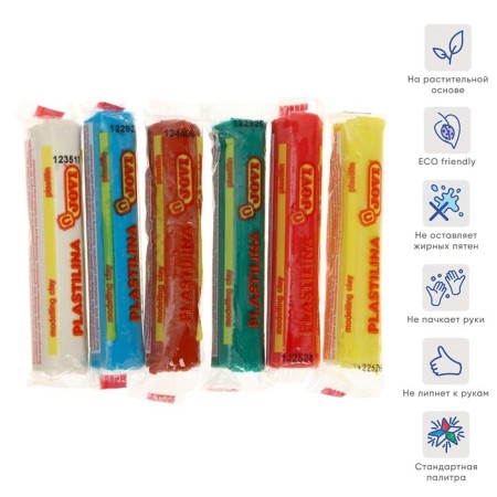 Plant -based plasticine, 6 colors, 90 g, Jovi, cardboard, euro suspension, for kids-1