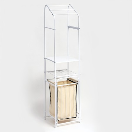 Rabberry with a basket for linen and crossbars, 2 tier, white color, 38x35x160 cm-1