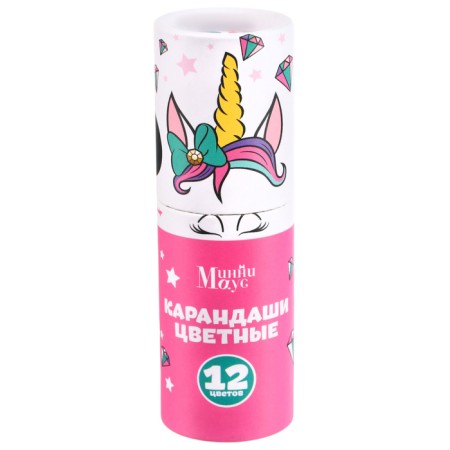 Colored pencils in a tube, 12 colors, trihedral, Minnie Mouse and Unicorn-2