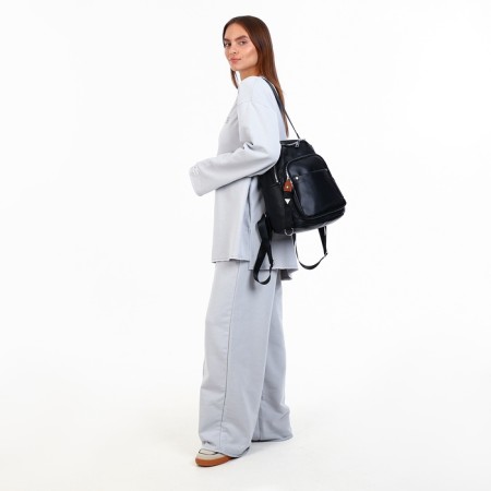 City backpack on lightning, from artificial leather, black color-5