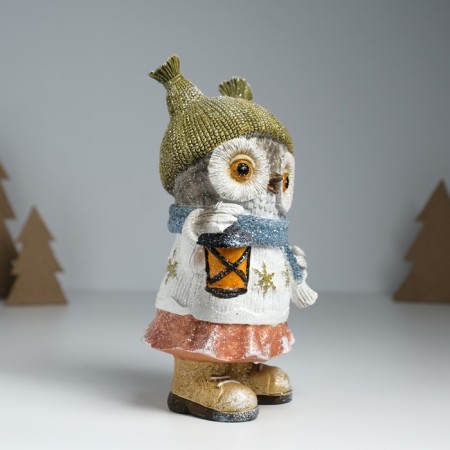 Polystone souvenir "Owl in a sweater with snowflakes, with a flashlight" 11.6x8x19 cm-1