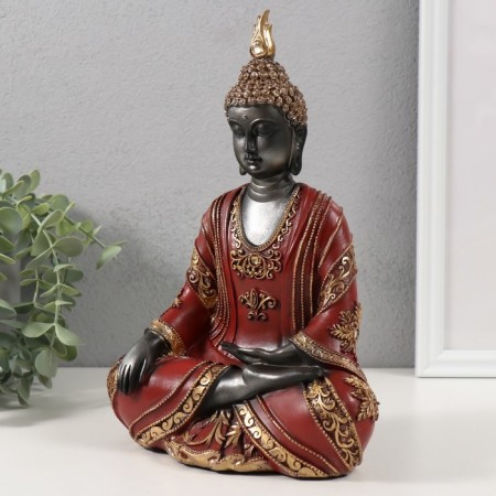 Polystone souvenir "Buddha in red robe - prayer" 17x9.5x25 cm-3