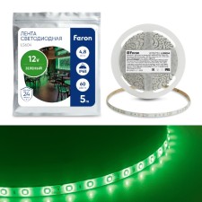 Feron 5 m, IP65, SMD2835, 60 LED/m, 4.8 W/m, 12 V, Green glow.