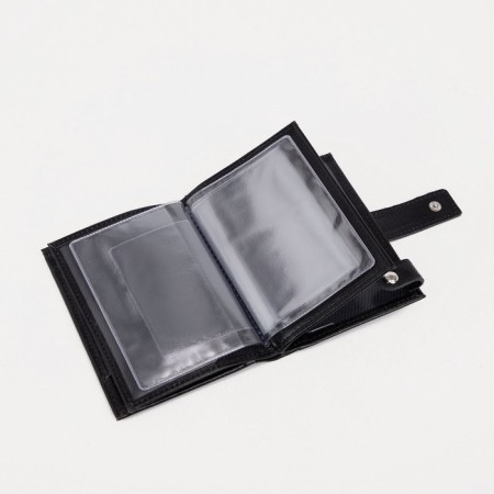 Male purse on the button, a department for car documents and passports, black color-3