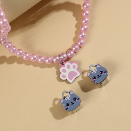 Set of jewelry "stylish cat" beads and earrings clips