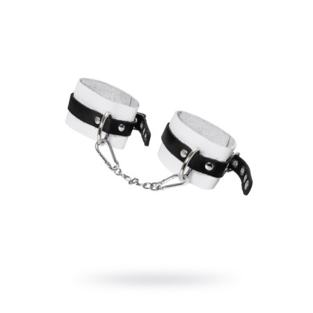 The shackles of Pecado BDSM, soft, with one strap, with grirts, genuine leather, white-black