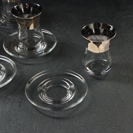 Tea Service "Egypt", 12 objects: a tea glass 160 ml, 6pcs, a saucer, 6pcs, with gold spraying-1