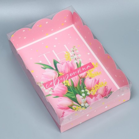 Cookie box, confectionery packaging with PVC lid, “tulips”, 20 x 30 x 8 cm
