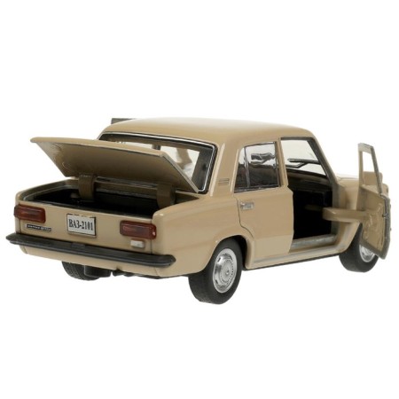 Metal machine "VAZ -2101", retro - model "Kopeik", doors, trunk, inertia, 12 cm, beige are opened-4