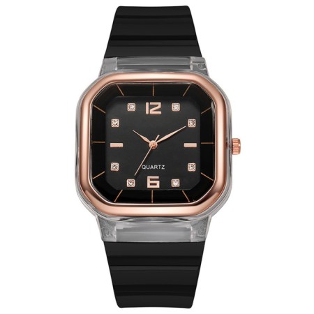 Women's watch, 4.1 x 4.1 cm, silicone strap, black