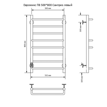 Electric towel "Sanprise" Euromix P8, 500x800 mm, left, chrome-2