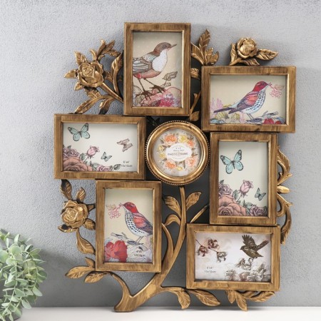 Multi -frame in 7 photos (10x15/6 pcs, 10x10/1 pcs) plastic, col. gold