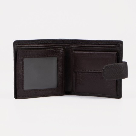 Men's purse on a button, for bills, for cards, for coins, brown color-3