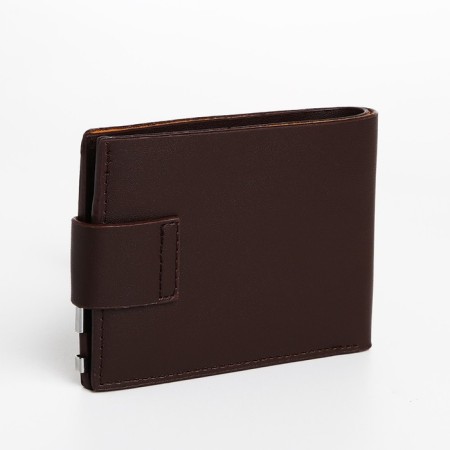 Male purse on a magnet, department for bills, for maps, for coins, brown color-1