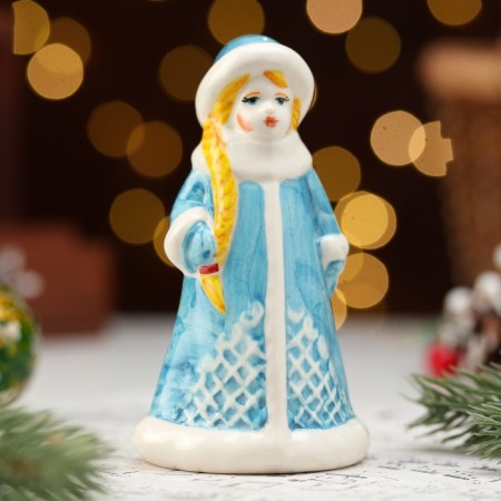 Souvenir "Snow Maiden Metel", Blue fur coat, 11 cm, porcelain-1