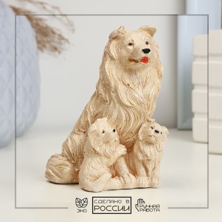 Figure "Collles with puppies" beige, 10x6x8cm