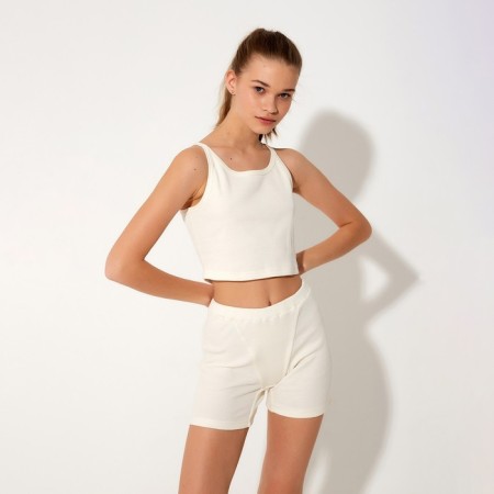 T-shirt shortened female Minaku: Basic Line Color Ecrury, Rr. 46