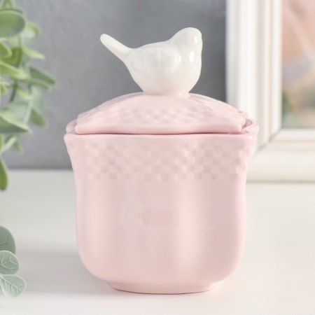Coramics box "White sparrow. Figure" Pink 10.9x8.2x8.2 cm-3