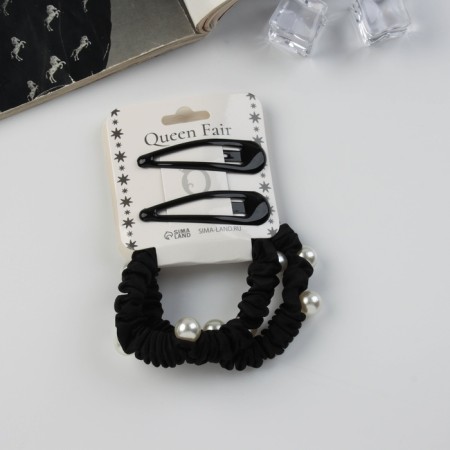 Hair Set "Gloria Chic" (2 gum 5 cm, 2 invisibility 5 cm) black