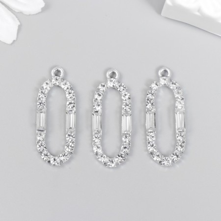 Decor for creativity metal, rhinestones "elongated oval" silver 3.1x1.2 cm-2