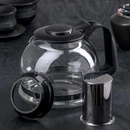 Glass teapot “Illusion”, 1.6 liters, with metal sieve, black color-4