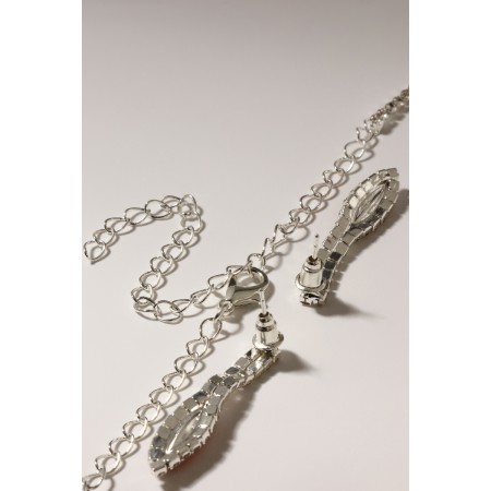 Set 2 objects: earrings, Kilence “Listopad” thin rhombus, red-white color in silver, 45 cm-2