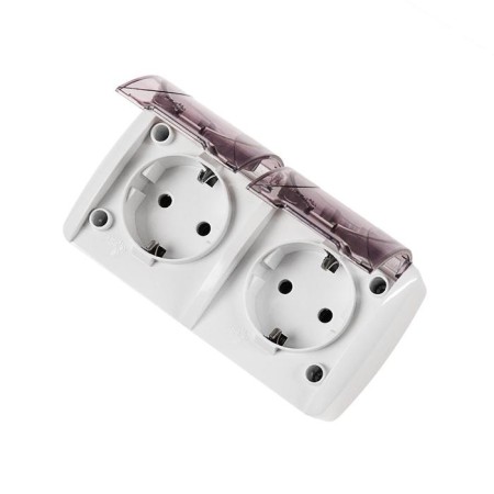 TDM Seliger socket, 16 A, IP54, double, with salary, open, with a lid, white-1