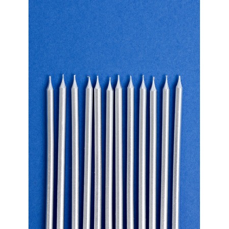 Candles for the cake "Royce", 12 pcs, silver metallic-2