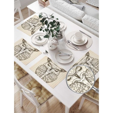 Set of napkins for setting the table "Sleeping owl", rectangular, size 32x46 cm, 4 pcs-1