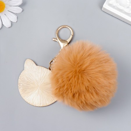 Fluffy on a ring with a carbine, metal "Leopard" Beige 12x6.5 cm-3